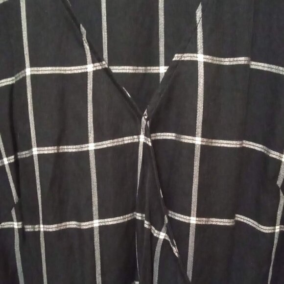 LOFT Black Window Pane Wrap Long Sleeve Tie Waist Ruffle Hem Blouse Sz M - Picture 4 of 9